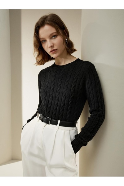 POİNE Women's Crew Neck Hair Knit Patterned Special Edition Knitwear Sweater