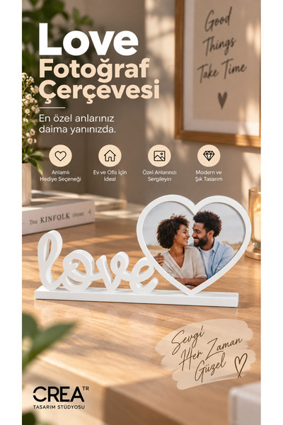 Love Fotoğraf Çerçevesi Kırmızı Dekoratif Masaüstü Çerçeve Sevgiliye Hediye 3D Baskı Beyaz Renk