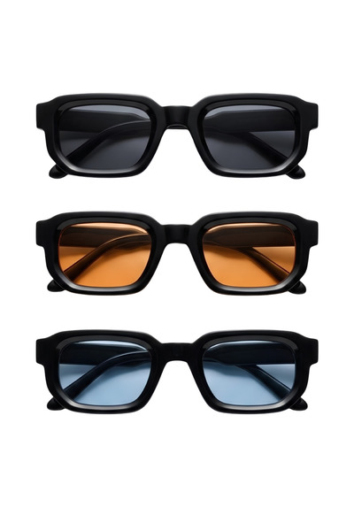 Generic Brand 3 Pack Unisex Vintage Square Sunglasses Set - Chunky Retro Rect...