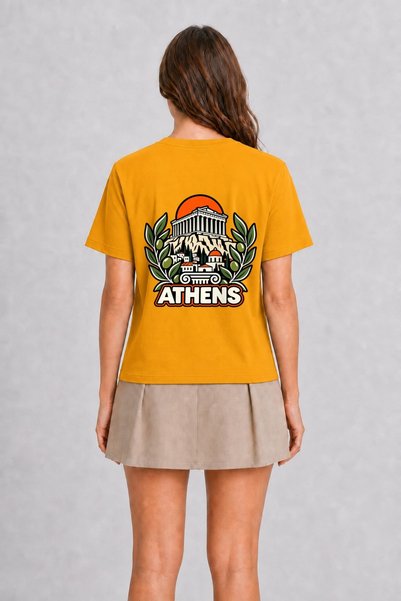 WAKHA Athens City Design Printed T-Shirt - Back Print - Yellow