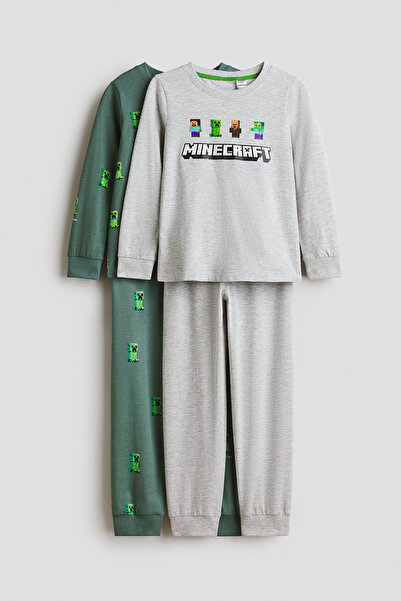 H&M 2'li Pamuklu ve Baskılı Pijama Takımı