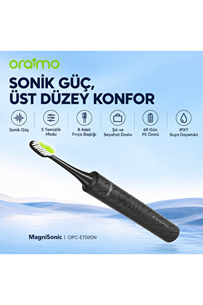oraimo OPC-ET500N Elektrikli Diş Fırçası Graphite Black 8 Başlık