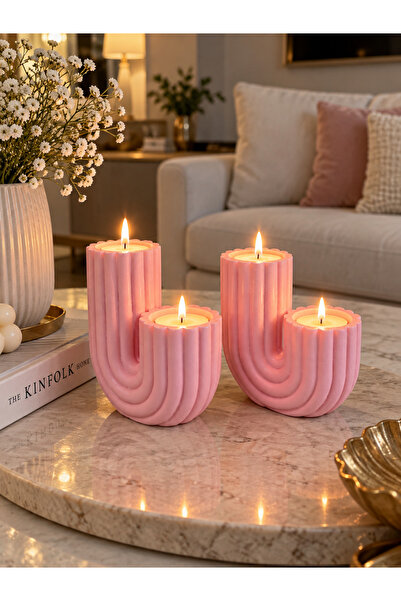 BUBUHOMEDECOR Pembe Kaktüs Dekoratif Mumluk 2li Set