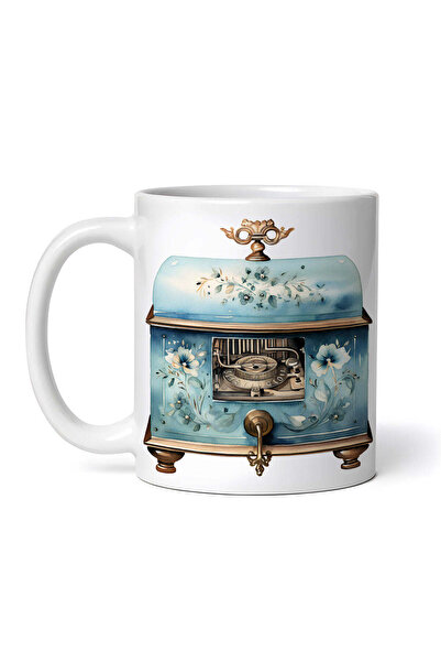 INOVATIX Personalized white mug, Vintage blue musical instrument with flowers...