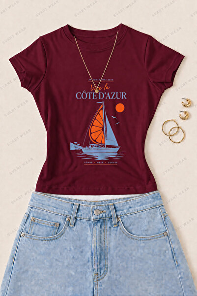 SVART WEAR Γυναικείο μπλουζάκι Côte d'Azur Sailing με στάμπα από βαμβάκι Lycr...
