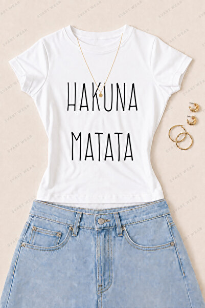 SVART WEAR Tricou pentru femei Hakuna Matata din bumbac imprimat cu lycra, cu...