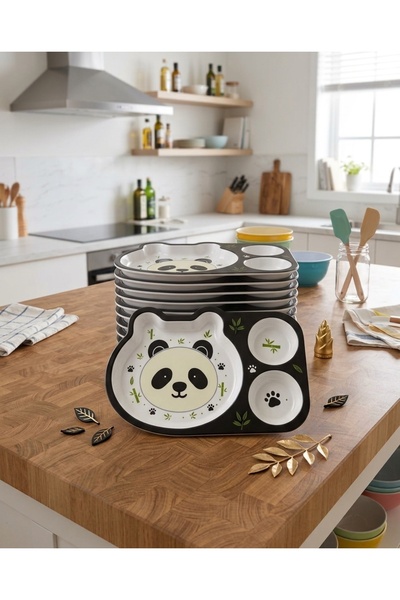 BİODATA 6 Pieces 3-Compartment Black Color Melamine Children's Dinner Plate S...