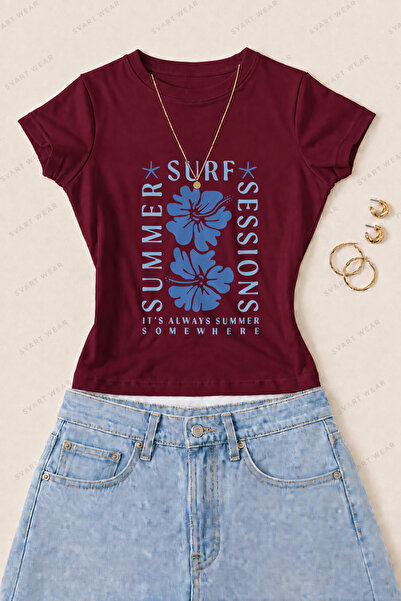 SVART WEAR Γυναικείο μπλουζάκι Summer Surf Session με στάμπα από βαμβάκι Lycr...