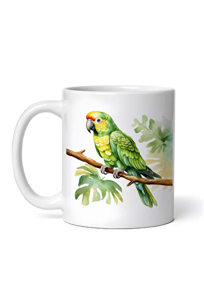 INOVATIX Personalized white mug, Green parrot on branch, INOVATIX®. 330ml