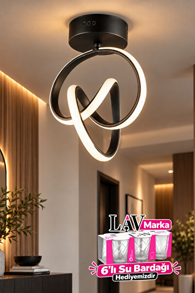 Sonsuzluk Model Modern LED Plafonyer Avize Siyah 3 Renk Işıklı Dekoratif Avize