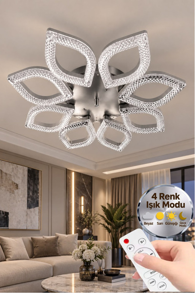 Lumia Lighting Yonca Model Gümüş Kumandalı 6"lı Ledli 3 Renk Modu Kristal Sal...