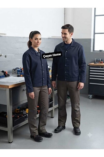 ÇEÇEN HOME Unisex Navy Blue Work Apron 75 cm Work Coat with Pockets Workshop ...