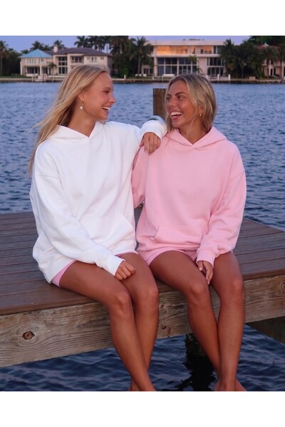 The Champ Clothing Unisex 2-Piece Oversize Basic Hoodie White & Pink – Hooded, with Pockets, 3-Thread Ribbed Fleece