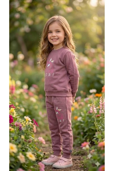 tuma collectıon Girl's Winter Tracksuit Set Sweatshirt Bottoms Cotton Three-Thread Ribbed 3-4-5-6-7 Years Old (Please Choose One Size Larger)