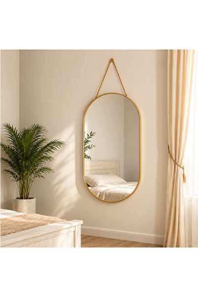 Tahtakale Decorative Wall Mirror - Gold Metal Framed - with Rope Hanger - 24X...