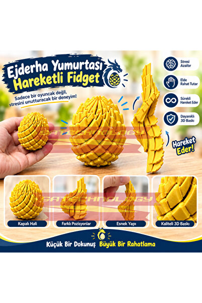 SATECHNOLOGY Ejderha yumurtası hareketli dragon egg fidget stres yumurtası Sarı