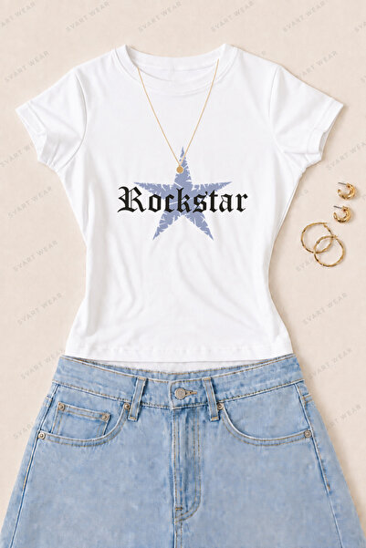 SVART WEAR Γυναικείο μπλουζάκι Rockstar Star με στάμπα από βαμβάκι Lycra σε σ...