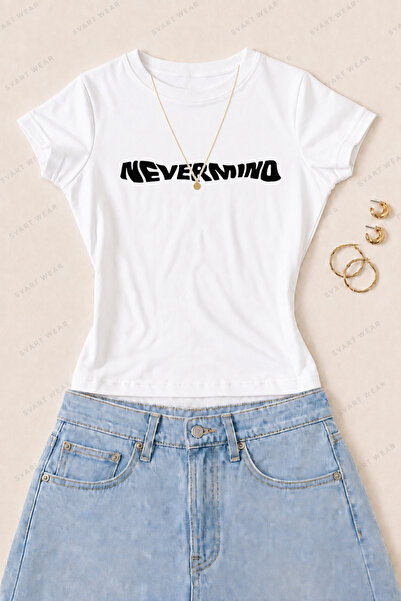 SVART WEAR Γυναικείο μπλουζάκι Nevermind με στάμπα από βαμβάκι Lycra - Λευκό