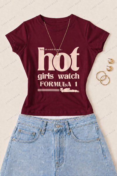 SVART WEAR Women's Formula 1 Slogan Printed Cotton Lycra Slim Fit Body T-Shir...