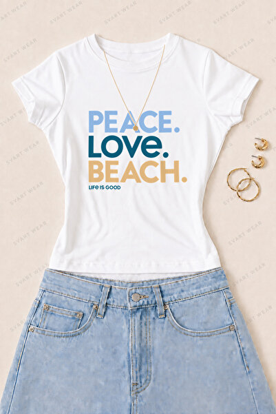 SVART WEAR Ženska majica kratkih rukava Peace Love Beach sa printom, od pamuk...