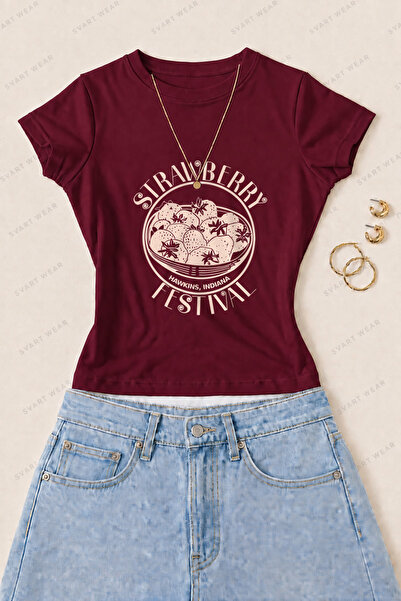 SVART WEAR Γυναικείο μπλουζάκι με στάμπα Strawberry Festival από βαμβακερό Ly...