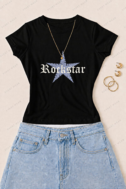 SVART WEAR Γυναικείο μπλουζάκι Rockstar Star με στάμπα από βαμβάκι Lycra σε σ...