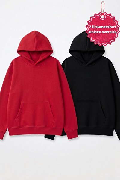 The Champ Clothing Hanorac unisex oversize, 2 piese, negru și roșu – Cu glugă...
