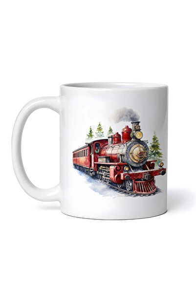 INOVATIX Cana alba personalizata,Tren rosu vintage in padure,INOVATIX®. 330ml