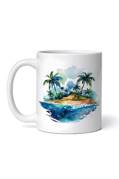INOVATIX Personalized white mug, Tropical island with hills and palm trees, I...