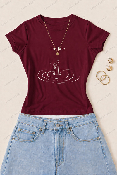 SVART WEAR Γυναικείο μπλουζάκι I'm Fine με στάμπα από βαμβάκι και λύκρα, στεν...