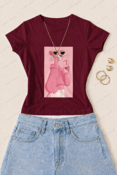SVART WEAR Ženska majica kratkih rukava od pamučne likre sa printom Pink Pant...