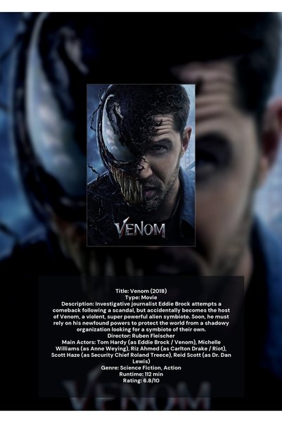 OEM Αφίσα Ευρετήριας Γραφής Venom, Θεματικός Σχεδιασμός, Χαρτόνι 250γρ., Α4