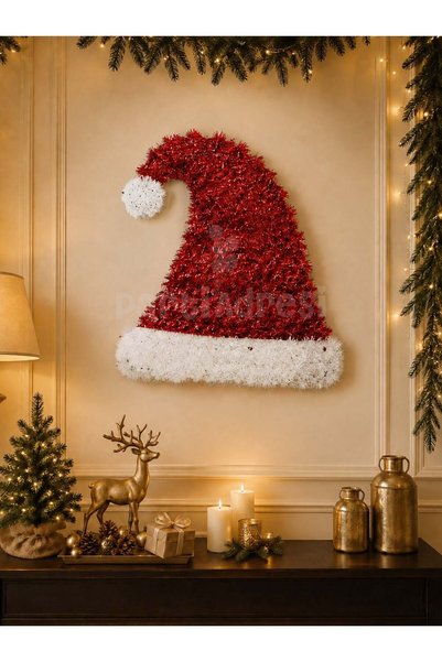 Parti Adresi Yılbaşı Dekoru Kırmızı Noel Baba Şapkası – Kapı, Duvar ve Ağaç S...