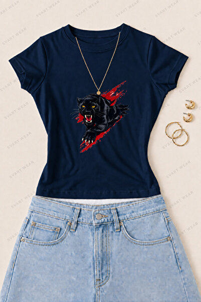SVART WEAR Γυναικείο μπλουζάκι από βαμβακερό λύκρα με στάμπα Black Panther - ...
