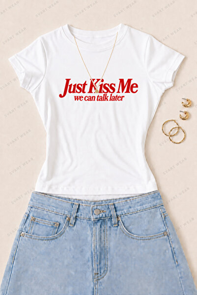 SVART WEAR Women's Just Kiss Me Printed Cotton Lycra Slim Fit Body T-Shirt - ...