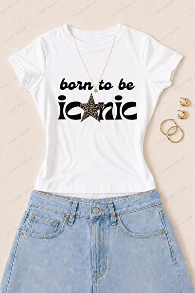SVART WEAR Γυναικείο μπλουζάκι Born to Be Iconic με στάμπα από βαμβάκι και λύ...