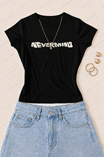 SVART WEAR Γυναικείο μπλουζάκι Nevermind με στάμπα από βαμβάκι Lycra - Μαύρο