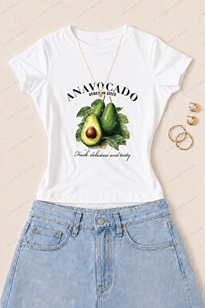 SVART WEAR Γυναικείο μπλουζάκι από βαμβακερό λύκρα με στάμπα αβοκάντο - Λευκό