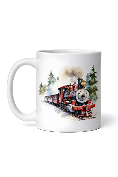 INOVATIX Cana alba personalizata,Tren cu aburi in padure,INOVATIX®. 330ml