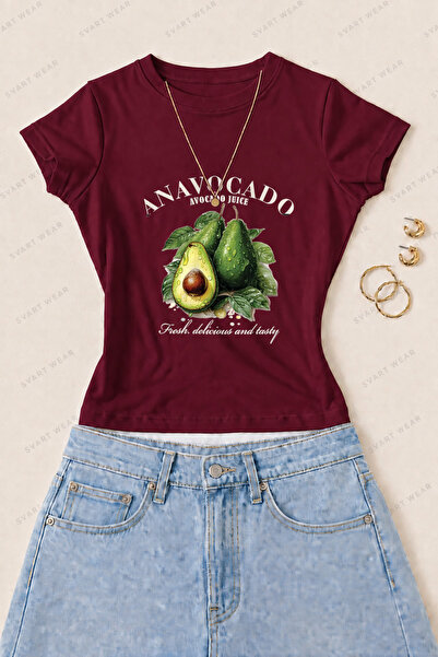 SVART WEAR Γυναικείο μπλουζάκι από βαμβακερό λύκρα με στάμπα αβοκάντο - Βουργ...