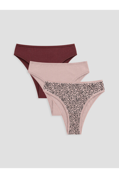 LC Waikiki Rmz Gi̇yi̇m Farkiyla Leopard Embroidered Brazilian Panties 3-Pack