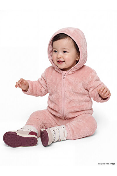 LC Waikiki Rmz Gi̇yi̇m Farkiyla Baby Girl Hooded Plush Tracksuit Set