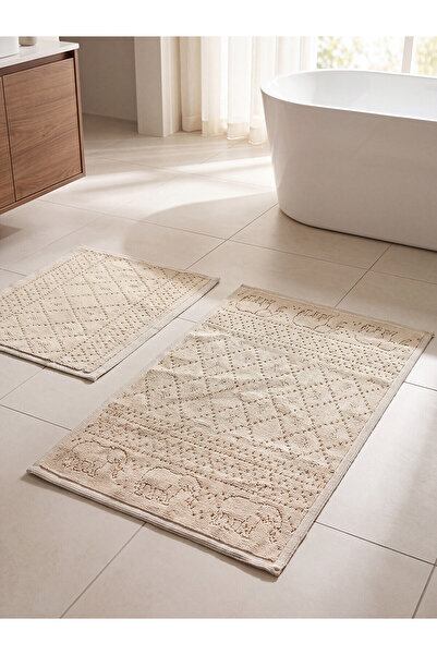LC Waikiki Nevavm Farkıyla Lcw Home Ecru Patterned 50X60 / 60X100 cm Bath Mat