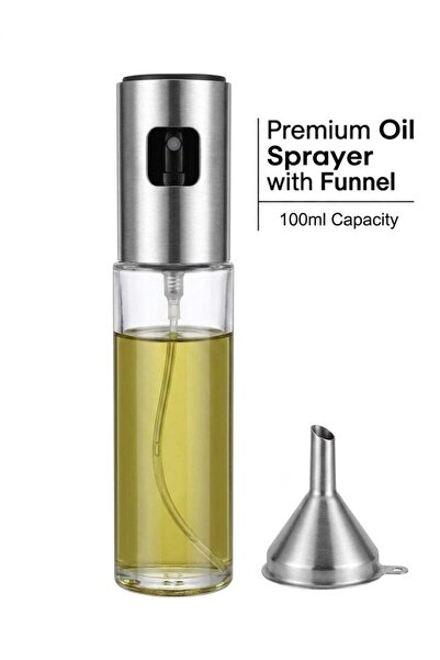 Twinkle Mart Oil Sprayer Bottle with Funnel, 100ml, Glass and Stainless Steel