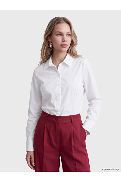LC Waikiki Lcw Vision White Poplin Women's Shirt with Nevavm Difference