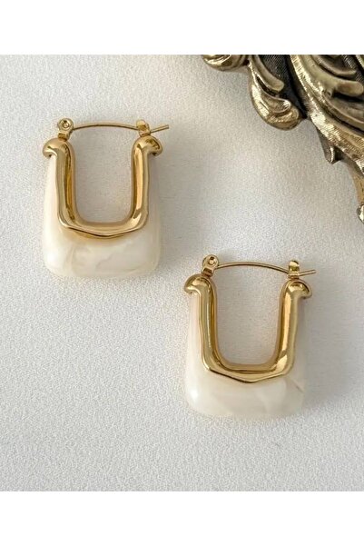 GK LUXURY & FASHION Women's Gold Cream Half Bag Model Hoop Earrings - Stylish...