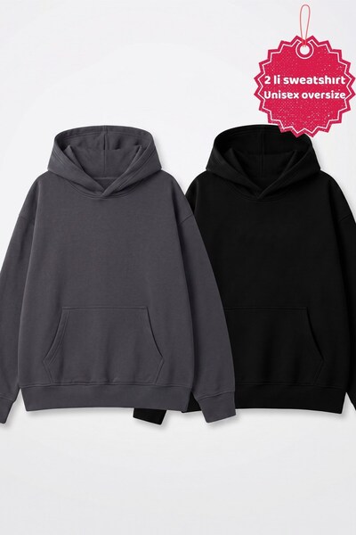 GIA - ART Unisex 2-Piece Oversize Basic Hoodie Black & Smoked – Hooded, with ...