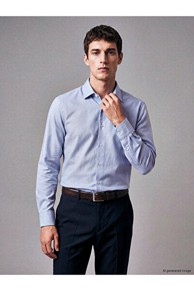 LC Waikiki Lcw Business Blue Oxford Plain Narrow & Slim Men's Shirt with Neva...