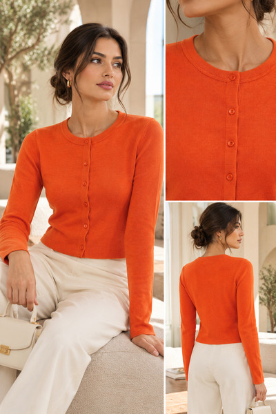 STYLENEST Kadın Örme Triko Hırka Bisiklet Yaka Uzun Kollu Düğmeli Basic Günlü...