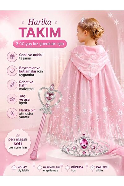 Genel Markalar Elsa köstüm Pelerin Taç ve Asa 3lü seti